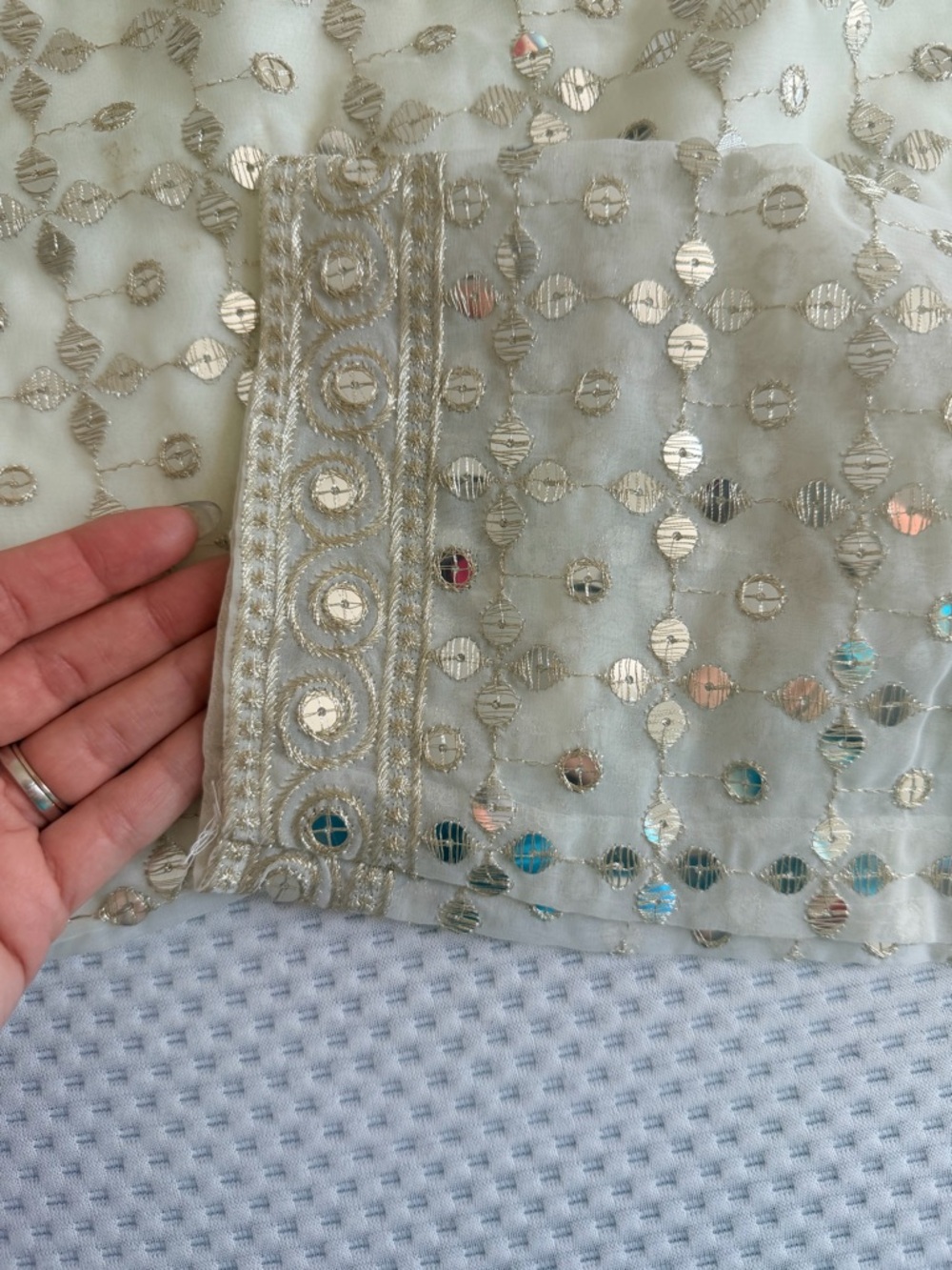 Ethnic Indian Wear Ivory & Gold Embroidered Lehenga Set - Picture 7 of 13